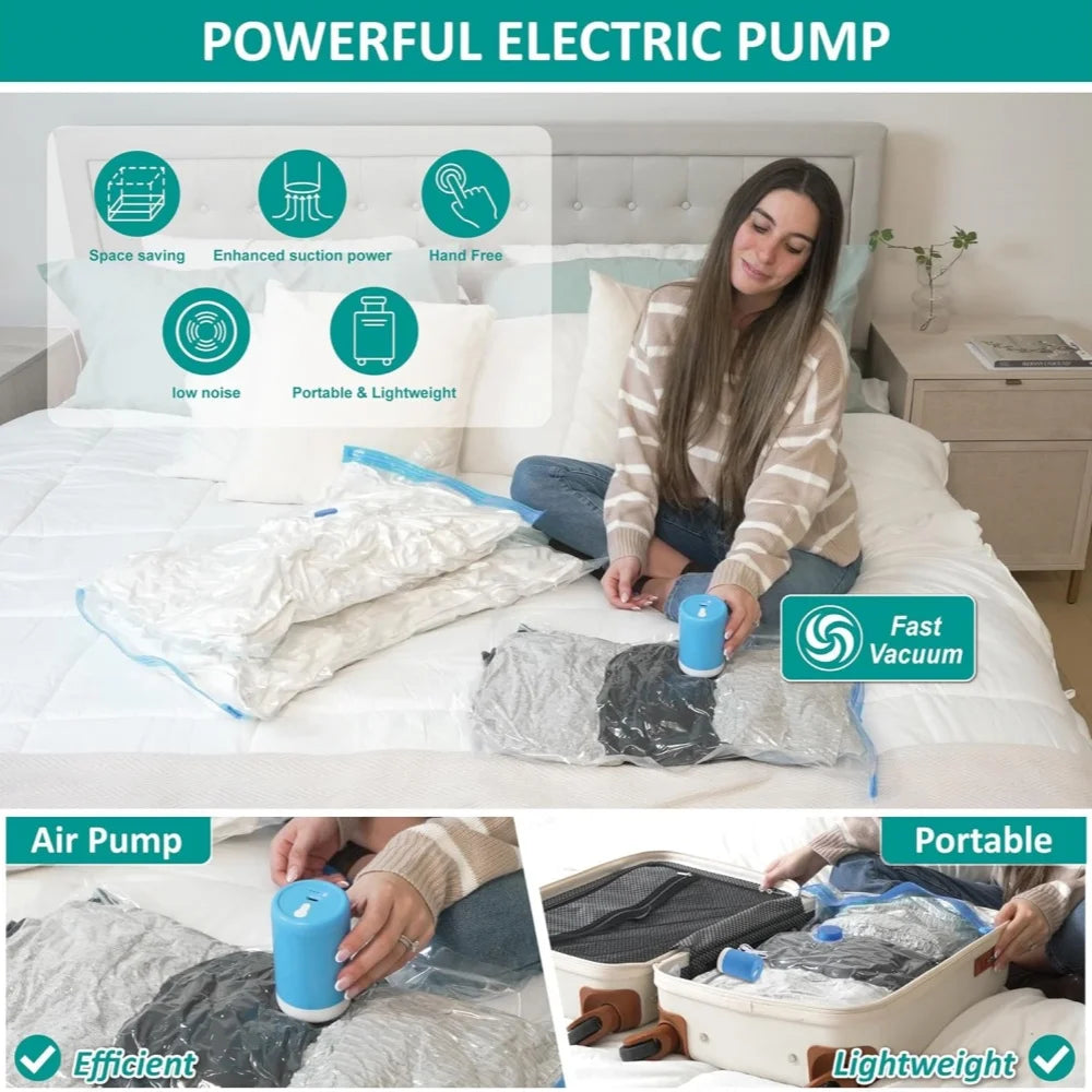 Vacuum Storage Bags Electric Pump Vacuum Seal Space Saver Bags Clothing Vaccum Bag Vacuum Compression Space Saving Storage Bag