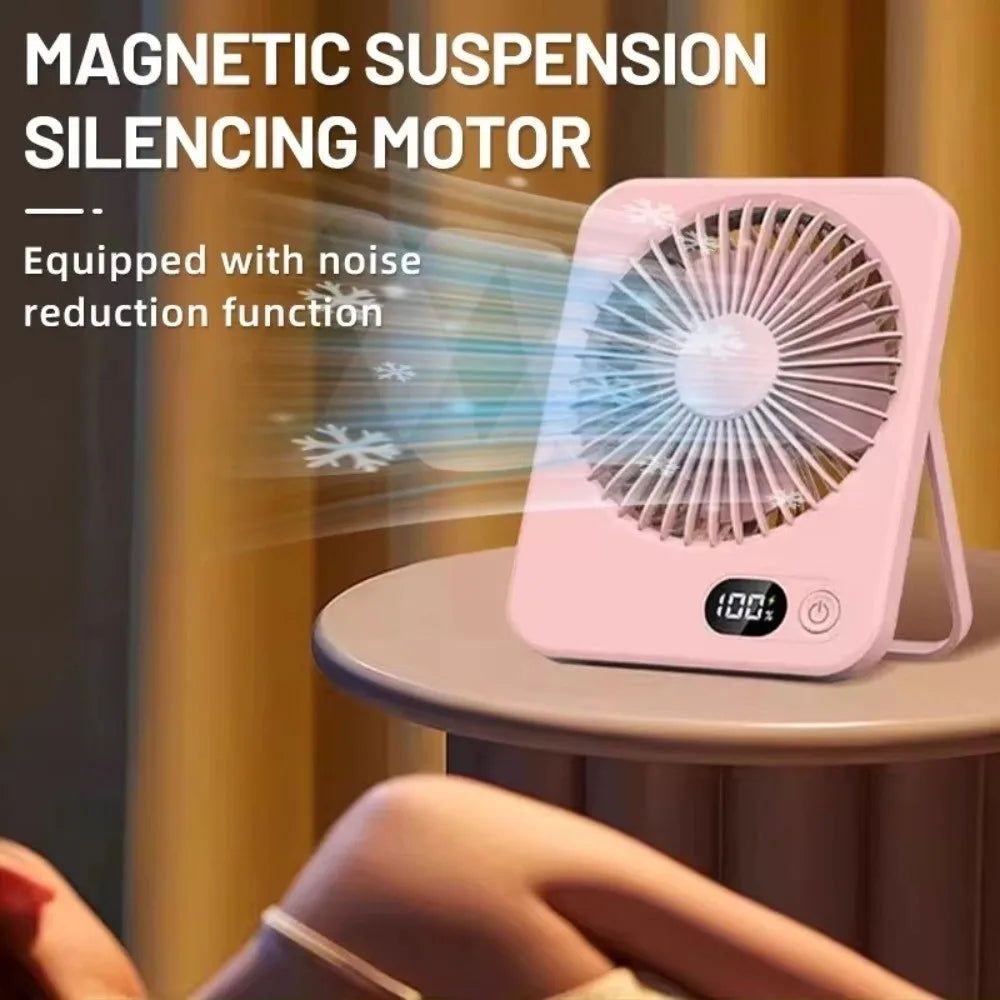 Portable Mute Desktop Fan With Power Display USB Rechargeable Mini Handheld Fan 5 Speeds Adjustable Cooling Fan Home