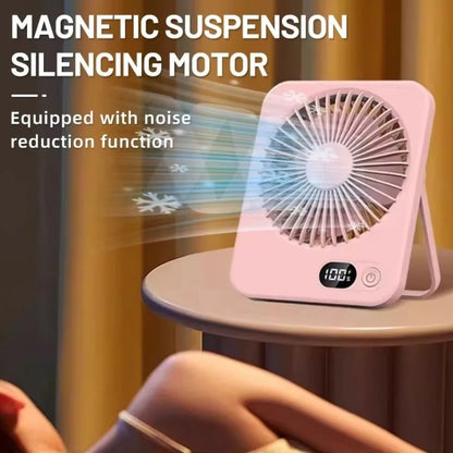 Portable Mute Desktop Fan With Power Display USB Rechargeable Mini Handheld Fan 5 Speeds Adjustable Cooling Fan Home