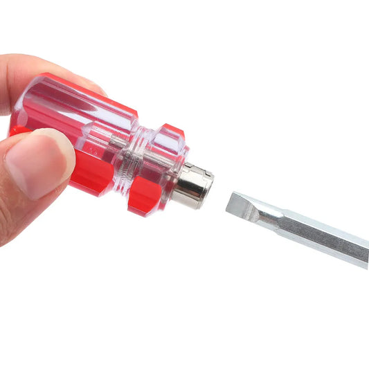 Small Pocket Screwdriver with PH2 Phillips Cross Head and 6mm Slotted Flat Head, Reversible Stubby Short Screwdriver