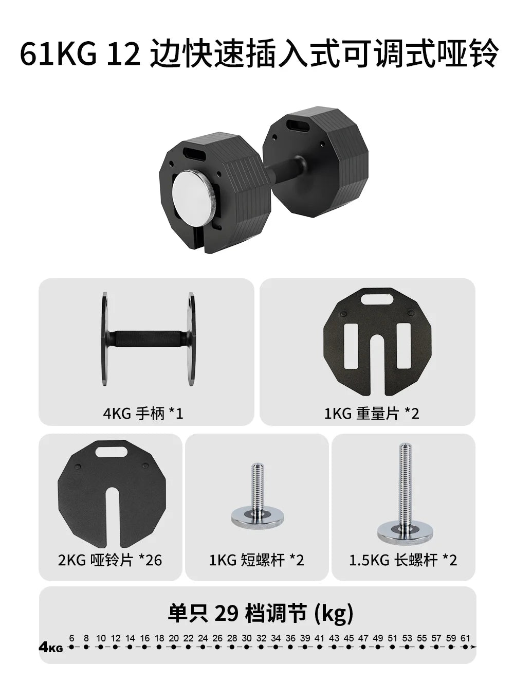 New Hot Selling Twelve Sided Adjustable Dumbbells, Quick Disassembly Men's Dumbbell, 2kg Incremental Plug-In Pure Steel Dumbbell