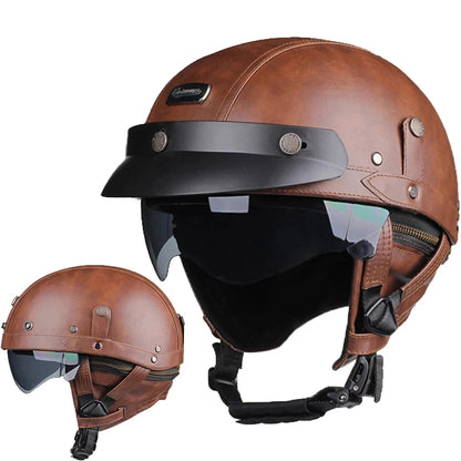 Motorcycle Helmet Retro PU Four Seasons Helmets Ride Half Scooter Helmet Moto Men Women