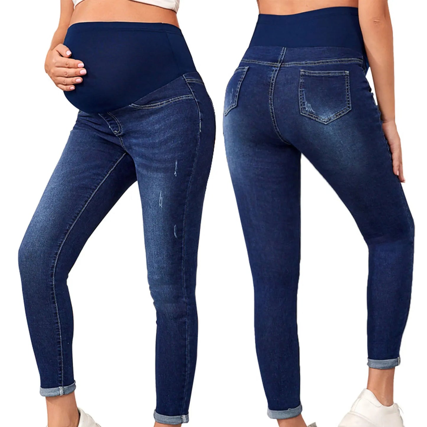 Pregnant Women Jeans High Waist Support Belly Maternity Hip Lifting Elastic Denim Pants Shorts for Daily Work Street Loungewear