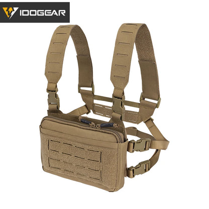 IDOGEAR Tactical Chest Rig MOLLE 500D Nylon Sandwich Side Buckle Front Baffle Elastic Waist Adjustment 3319