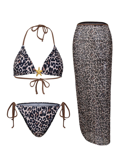 2025 New Flower Print Bikini Set Women's High Waist Long Skirt 3 Piece Swimsuit Sexy Mini Triangle Backless Thong Bathing Suit