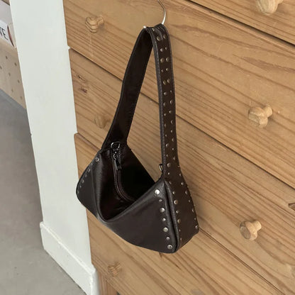 Vintage Rivet Women Shoulder Bags Motorcycle Style Underarm Bag Luxury Soft Pu Leather Crossbody Bag Retro Trend Handbags 2025