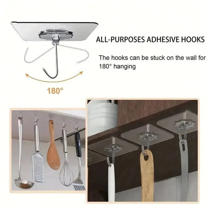 10-30Pcs hook adhesive Stainless Steel Strong Self Adhesive Wall Hangers Hook for Kitchen Bathroom Door Wall Multi-Function hook