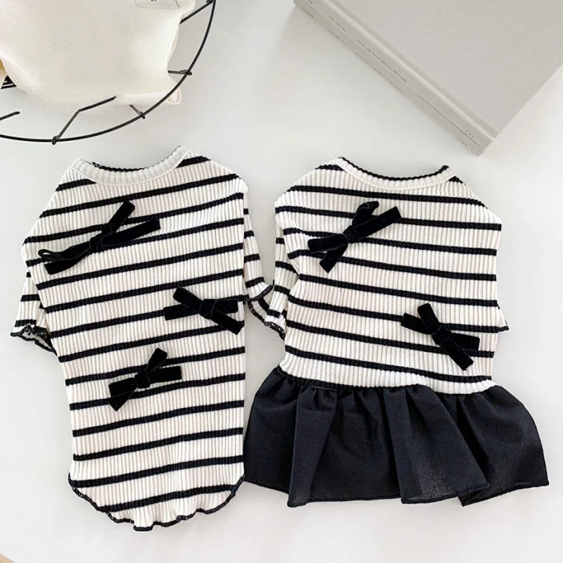 Pet T Shirt for Dogs Cats Puppy Summer Dress Dog Clothes Black White Dog Costume with Buckle 2 Set Chihuahua Bichon Clothing