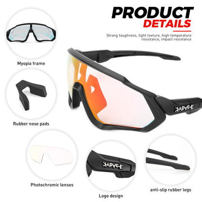 Kapvoe Photochromic Red Blue Cycling Glasses Men Women Bike Riding Sunglasses Bicycle Hiking Running Goggles Driving Eyewear