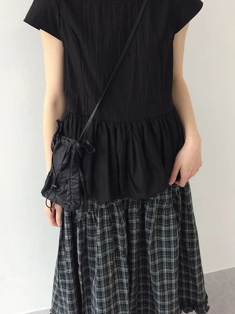 Korean Sle A-Line Midi Skirt Women's Summer 2025 Vintage Versatile High Waist Plaid Lace f-length Skirts
