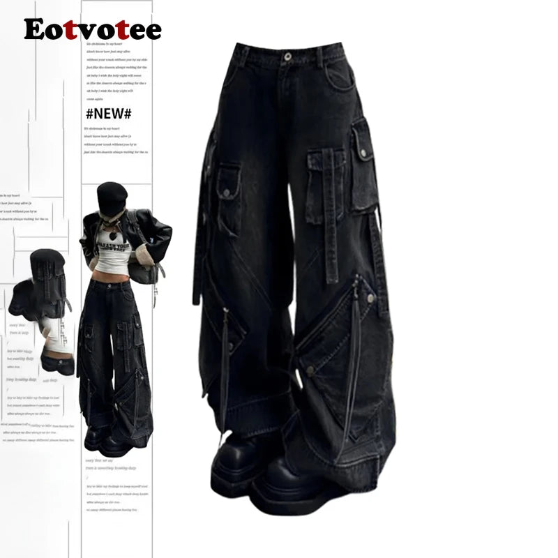 EOTVOTEE Baggy Jeans for Women Vintage Washed Chic Casual Denim Trousers Spring Summer 2025 New Fashion Female High Waist Jeans