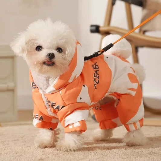 Cute Warm Dog Winter Clothes Splash-proof Thick Pet Outdoor Clothing Fleece Lined Anti-Shedding Puppy Jumpsuit Outdoor