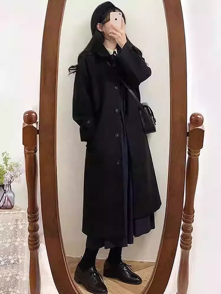 New Korean Fashion Loose Mid length Woolen Coat for Women Autumn and Winter Student Warm Woolen Jackets Women Winter Clothes