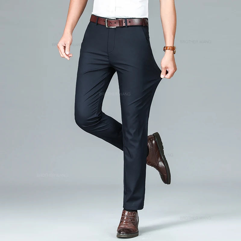 Bamboo Fiber Summer Casual Pants Men's Ultra-thin Iron-free Anti-wrinkle Loose Business Straight Elastic Trousers Brand Clothing