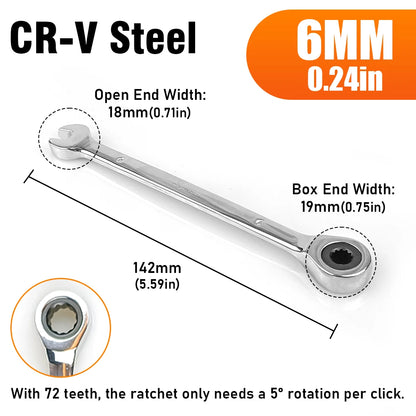 72-tooth ratchet wrench, 6-17mm adjustable range, reversible dual-head open-end wrench, perfect for auto and bicycle maintenance