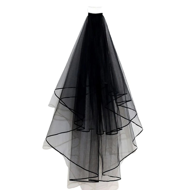 Halloween Black Veil Bridal Lace Tulle Veil Theme Party Performance Headdress Carnival Cosplay Hair Accessories