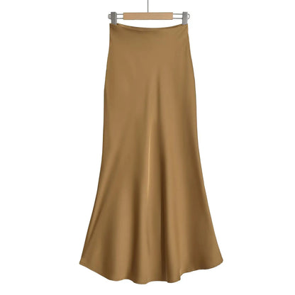 KADUWAKI Summer Long Black Satin Skirts Spring Straight Maxi Champagne Skirts Elegant Women Satin Silk Skirts Long Brown 니트 스커트