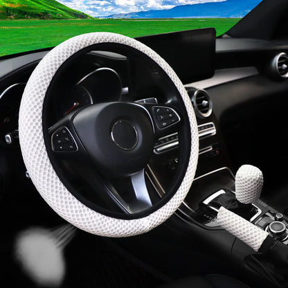 Three-piece three-dimensional breathable massage net car non-slip steering wheel cover, handbrake cover, gearshift cover