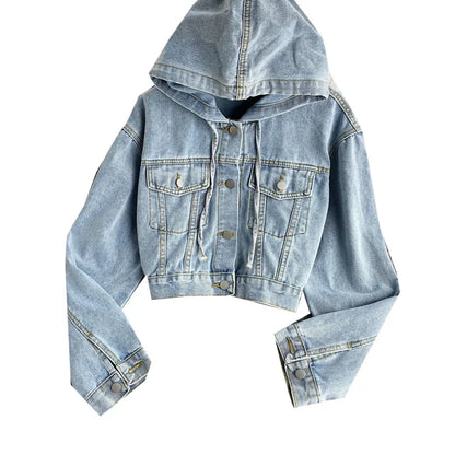 High Waist ort Loose Women's Denim Jaet with Long Sves And Hood in Autumn Winter New Sle Slimming Versatile Jaet