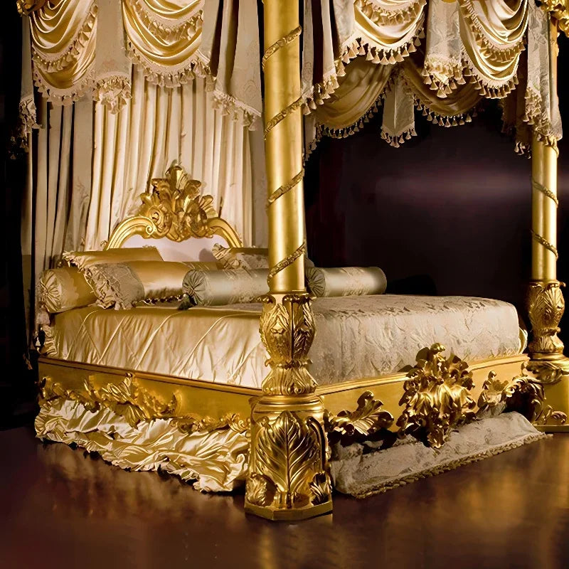 Luxury High Quality Bed Frame European Double King Size Customizable Bed Solid Wood Luxury Vintage Cama Casal Bedroom Furniture