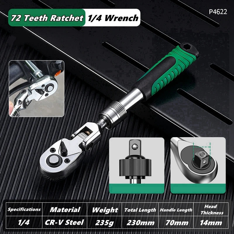 Drive Socket Drive Standard Ratchet Wrench , 1/4，3/8，1/2 Inch Flexible 72-Tooth Extendable Telescopic Socket Spanner Wrench