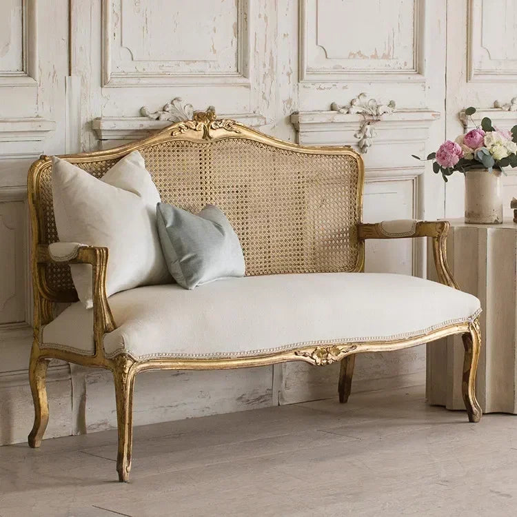 Furniture Sofa French Wood Carved Old Rattan Leisure Photography Single Sofa