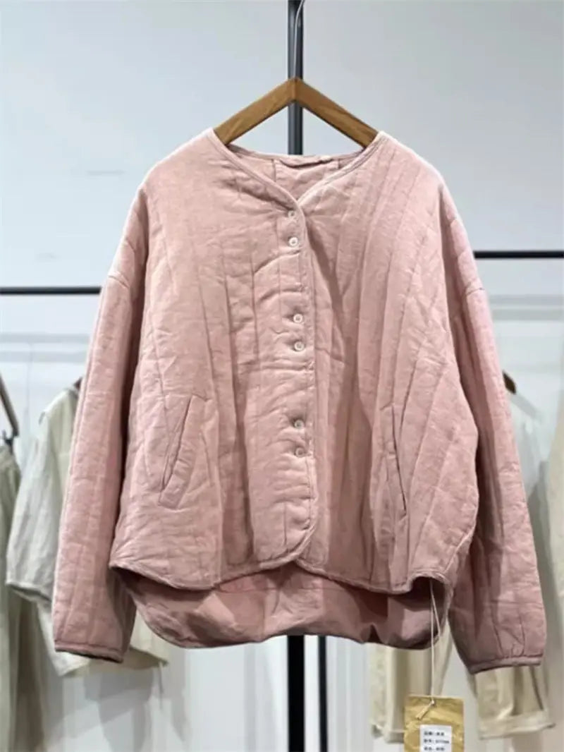 Comfy Oversized Quilted Jacket for Women, 2026 Casual Coat in Cotton Linen, Spring Autumn Winter Wear, Style K029