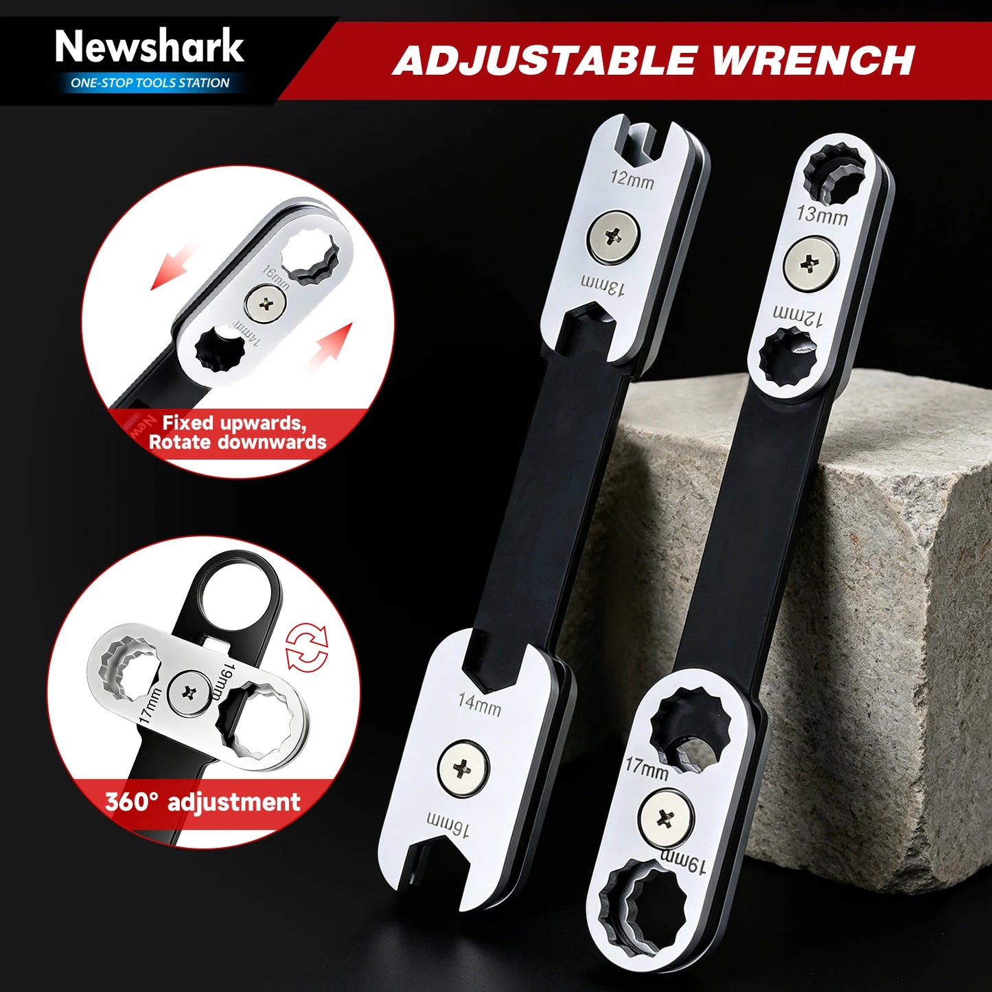 ‌360° Rotatable 8-in-1 Adjustable Wrench with Dual Hex/Open Ends – Ergonomic Grip for Professional Automotive & Industrial Use‌