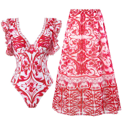 2023 New Arrival Push Up Women Bikini Set Floral Printed Ruffle Bikinis Strappy Bandage Swimwear Brazilian Biquini Bathing Suit