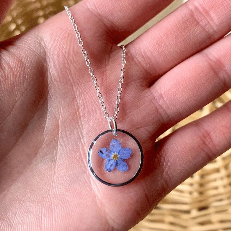 Forget-Me-Not-Necklace, Floral Necklace, Botanical Necklace, Botanical Necklace, Gift for Her