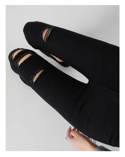 Women Button Fly Jeans Black High Waisted Ripped Jean Stretchy Thicken Denim Dress Pants Distressed Jeans Casual Style ouc046
