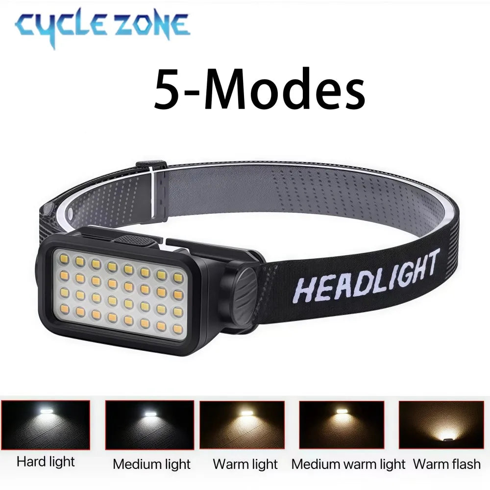 Rechargeable Headlamp with 32 LED 5 Modes Adjustable Headlight Portable for Outdoor Adventures at Night Fishing Walking Hiking