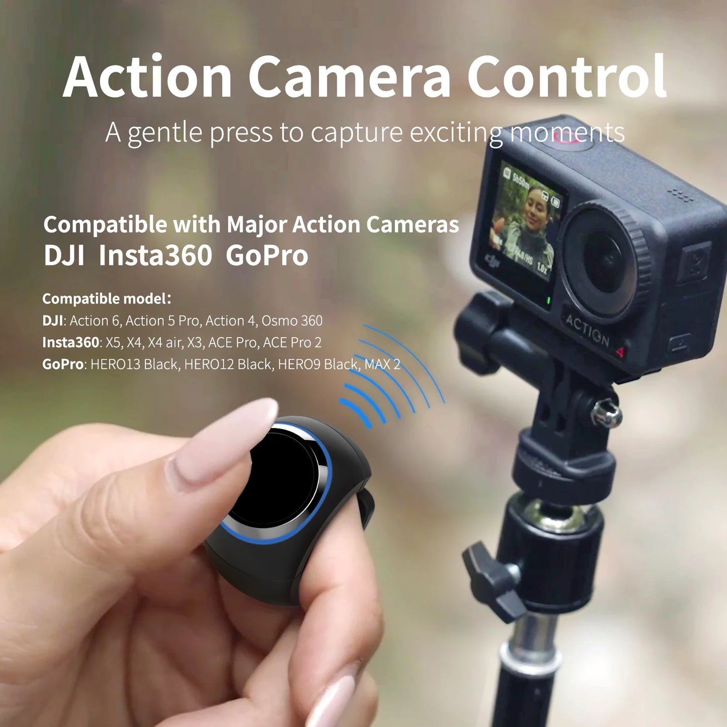 Wireless Finger Remote for Action Cameras. Gesture control for one-click shoot & record. Equipped with 3 clips for different