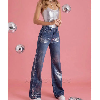 Y2K Advanced Casual Loose Pants For Women Colorblock Spliced Streetwear Straight Leg Pants Hip-hop Streetwear Denim Trousers