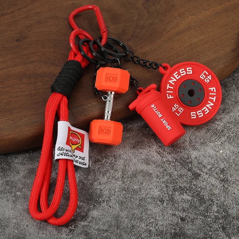 Fitness Keychain Gym Barbell Key chain Weightlifting with D-shaped Buckle Water Cups Simulation Dumbbells Creative Bag Charm