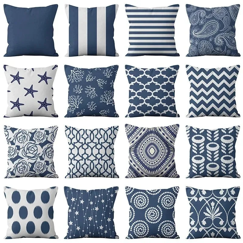 Modern Fashion Nordic Sofa Simple Cushion Cover Living Room Decoration Pillow Cover Navy Blue Geometric Pillow Cover