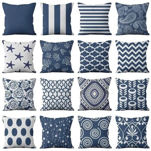 Modern Fashion Nordic Sofa Simple Cushion Cover Living Room Decoration Pillow Cover Navy Blue Geometric Pillow Cover