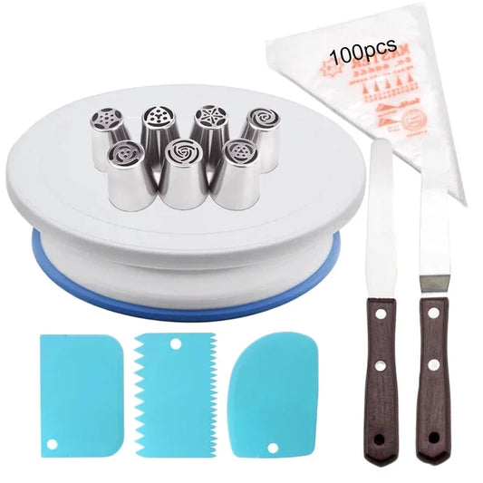 Cake Decorating Tools Kit Piping Tips Pastry Icing Bags Nozzles Cream Scrapers Turntable Baking Supplies кухонные принадлености