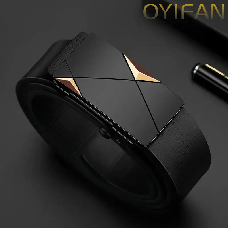Men's Leather Belts Fashion Automatic Buckle Cowskin Male Belts Luxury Designer Black belt 105-160cm Plus Size Jeans Belt