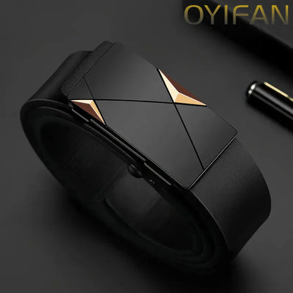 Men's Leather Belts Fashion Automatic Buckle Cowskin Male Belts Luxury Designer Black belt 105-160cm Plus Size Jeans Belt