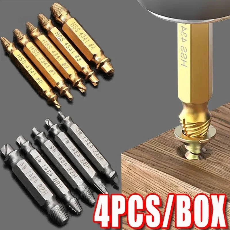 Screw Extractor Drill Bit Damaged Stripped Broken Screw Bolt Remover Extractor Easily Take Out Demolition Tools 4PCS Set