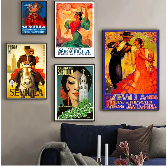 Canvas Paintings Vintage Pictures Coated Wall Home Decoration Spain Seville Flower Girl Travel