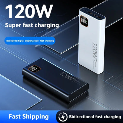 Lenovo 500000mAh Portable Power Bank 120W Large Capacity Super Fast Charging Digital Display External Battery Powerbank New