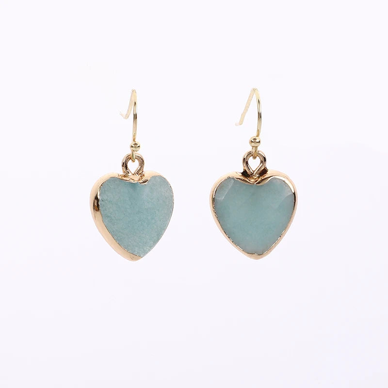 Peach Heart Earrings Natural Stone Earrings Women's Heart Gold Plated Edging Jade Earrings Gifts