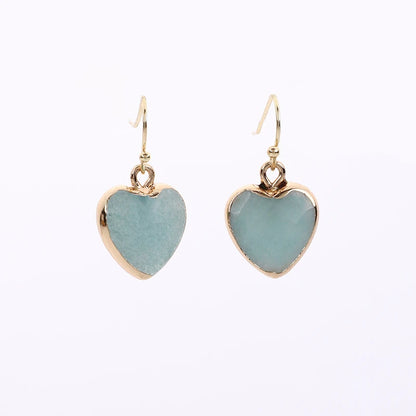 Peach Heart Earrings Natural Stone Earrings Women's Heart Gold Plated Edging Jade Earrings Gifts