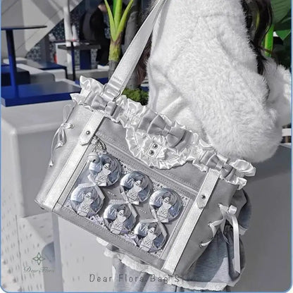 Japanese Sweet Women Ribbon Ita Bag Cute Lolita Girl Transparent Handbags Fashion Large Capacity Tote Bag Aesthetic Shoulder Bag