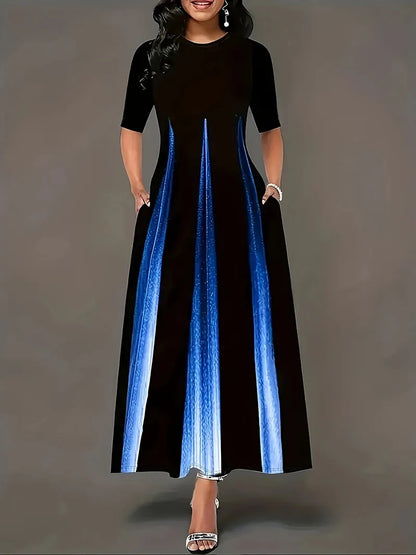 Summer new round neck casual fashion celebrity print gradient long skirt for women