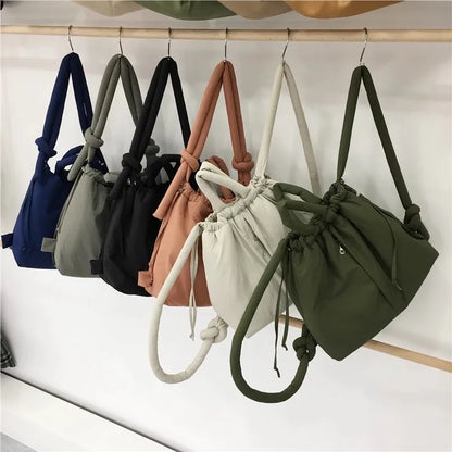 Casual nylon padded tote bag designer soft puffer women shoulder crossbody bags Simple Vintage large capacity handbags 2025