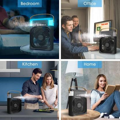 3 Wind Speeds and 3 Spray Modes Office Home Fan Portable Air Conditioner Fan LED Night Light Portable Humidifier