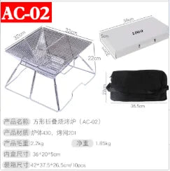Portable Stainless Steel Foldable BBQ Grill, 1-2 People Charcoal Stove for Camping Picnic & Outdoor